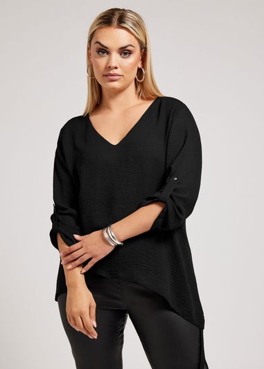 YOURS LONDON Curve Black Asymmetric Hem Blouse
