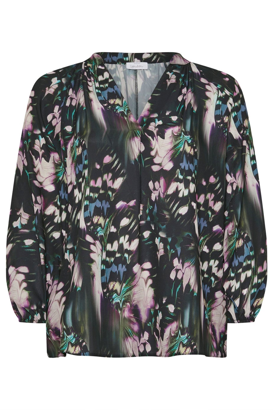 Yours London Curve Black Abstract Print Pleated Blouse