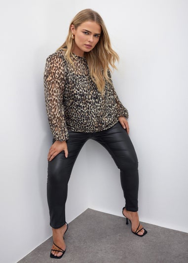 YOURS LONDON Curve Natural Brown Leopard Print Metallic Chiffon Blouse