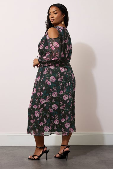 YOURS LONDON Curve Black Floral Print Cold Shoulder Dress