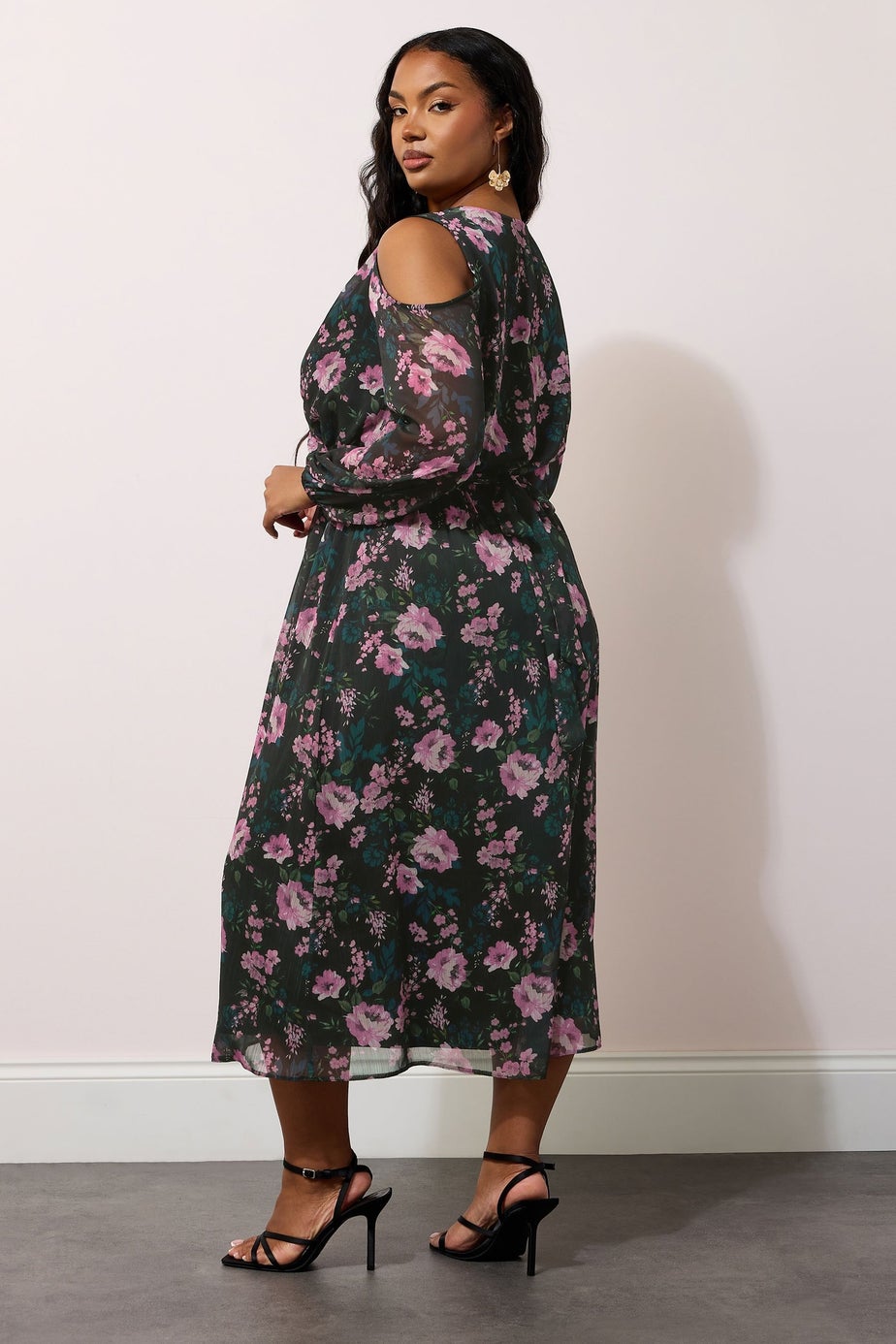 YOURS LONDON Curve Black Floral Print Cold Shoulder Dress