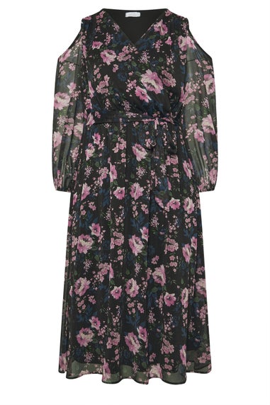YOURS LONDON Curve Black Floral Print Cold Shoulder Dress