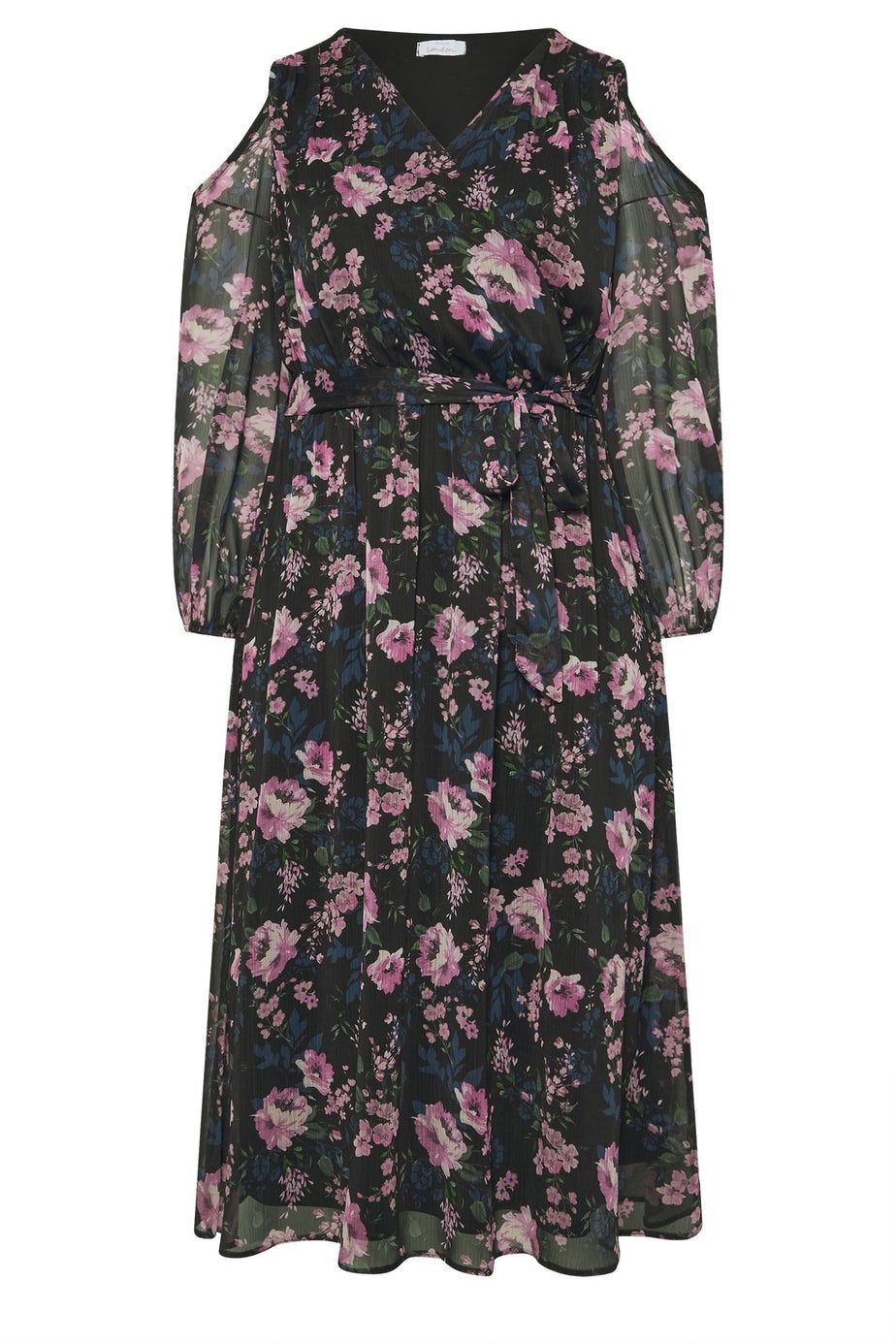 YOURS LONDON Curve Black Floral Print Cold Shoulder Dress