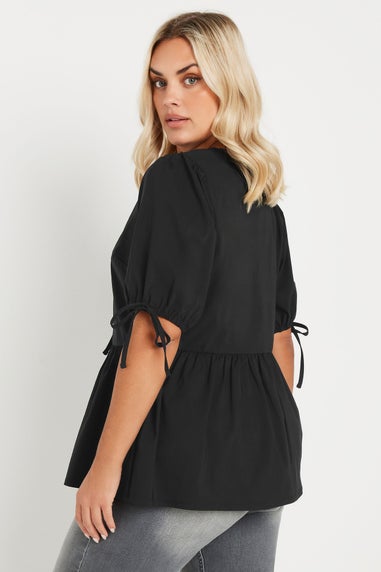 LIMITED COLLECTION Curve Black Bow Tie Front Peplum Top