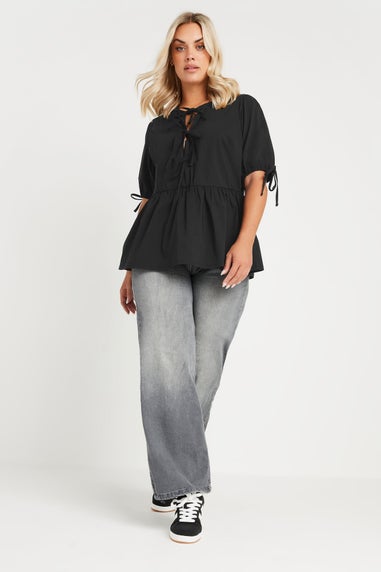 LIMITED COLLECTION Curve Black Bow Tie Front Peplum Top