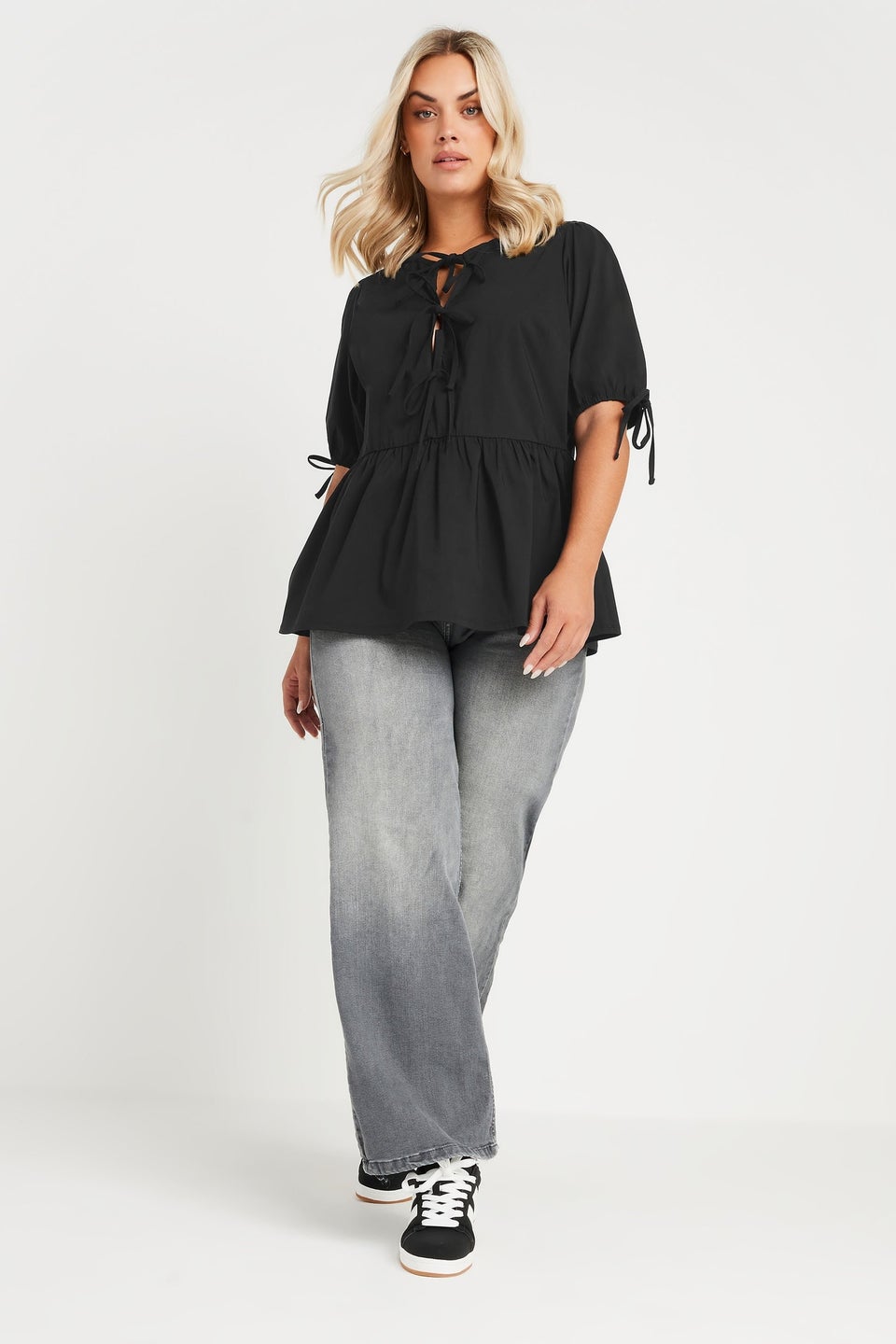 LIMITED COLLECTION Curve Black Bow Tie Front Peplum Top