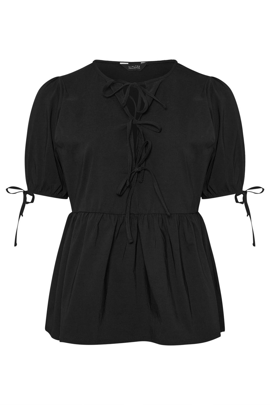 LIMITED COLLECTION Curve Black Bow Tie Front Peplum Top