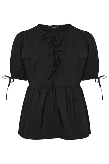 LIMITED COLLECTION Curve Black Bow Tie Front Peplum Top
