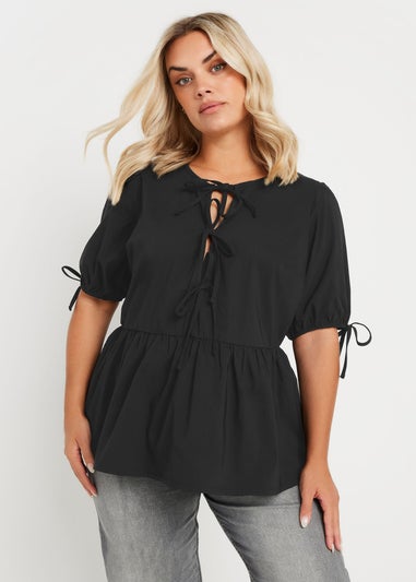 LIMITED COLLECTION Curve Black Bow Tie Front Peplum Top