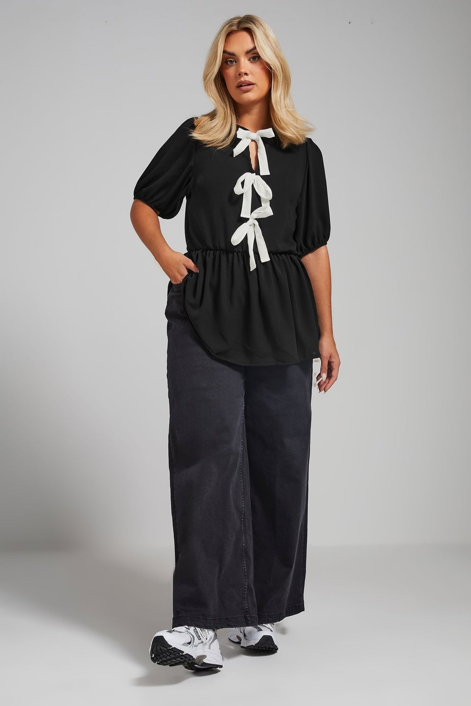 LIMITED COLLECTION Curve Black Bow Tie Front Top