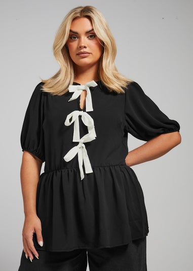 LIMITED COLLECTION Curve Black Bow Tie Front Top