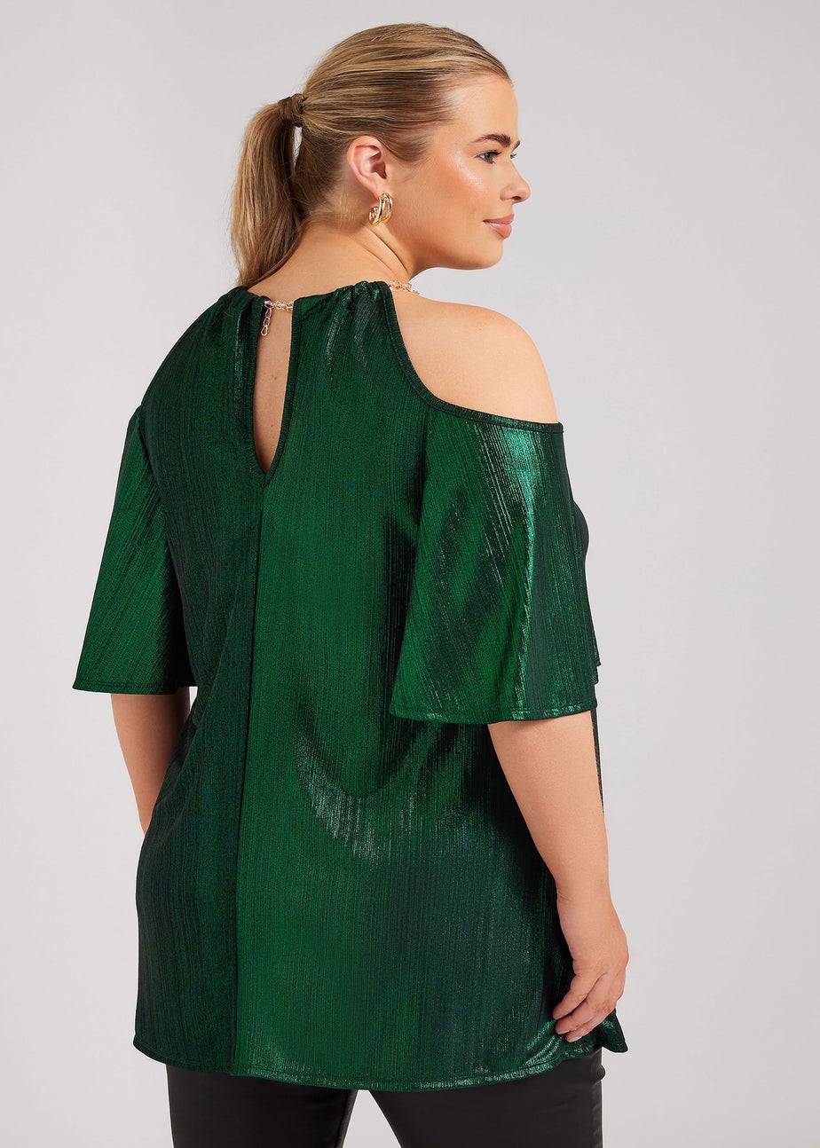 YOURS LONDON Curve Green Metallic Chain Detail Top