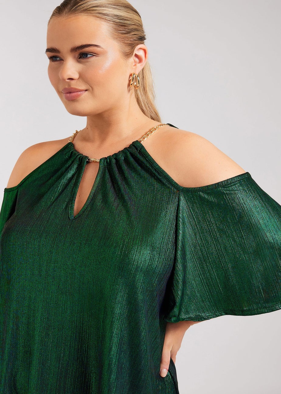 YOURS LONDON Curve Green Metallic Chain Detail Top
