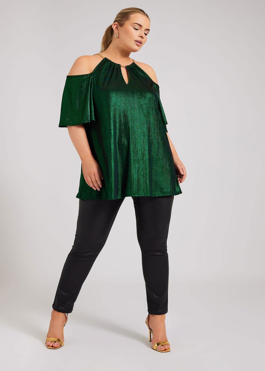 YOURS LONDON Curve Green Metallic Chain Detail Top