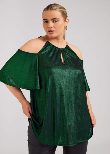 YOURS LONDON Curve Green Metallic Chain Detail Top