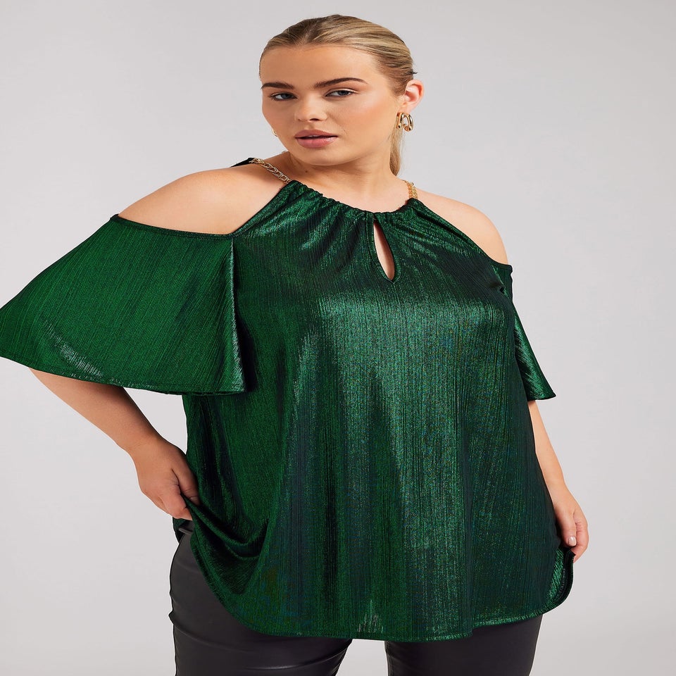 YOURS LONDON Curve Green Metallic Chain Detail Top