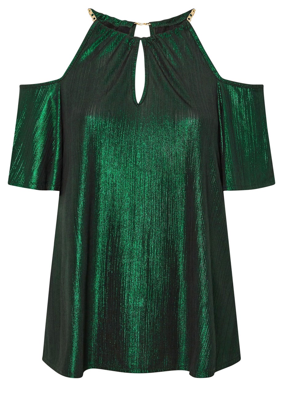 YOURS LONDON Curve Green Metallic Chain Detail Top