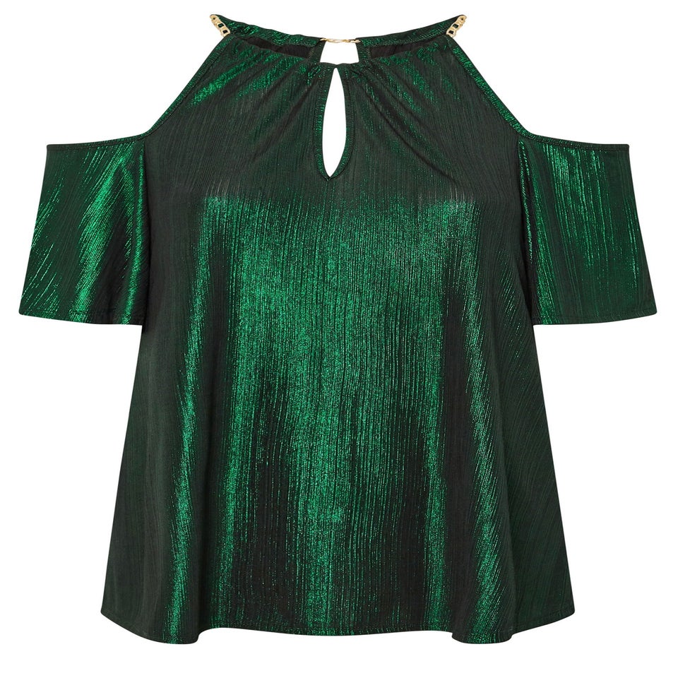 YOURS LONDON Curve Green Metallic Chain Detail Top