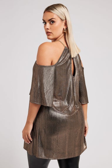 YOURS LONDON Curve Gold Metallic Chain Detail Top