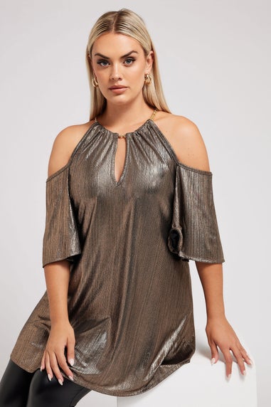 YOURS LONDON Curve Gold Metallic Chain Detail Top
