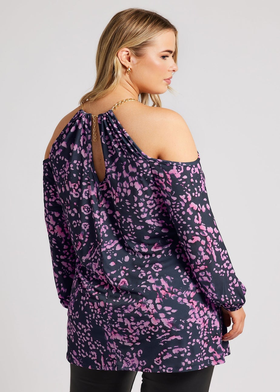 YOURS LONDON Curve Purple Animal Print Cold Shoulder Top