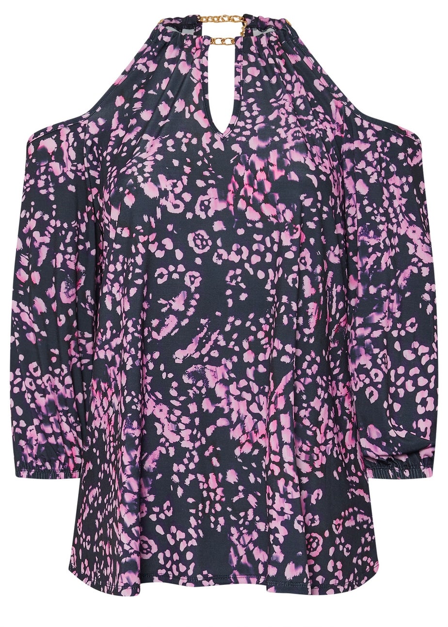 YOURS LONDON Curve Purple Animal Print Cold Shoulder Top