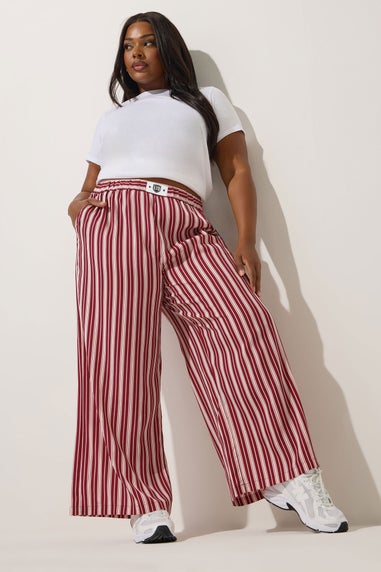 Yours Limited Collection Curve Dark Pink Stripe Boxer Waist Trousers