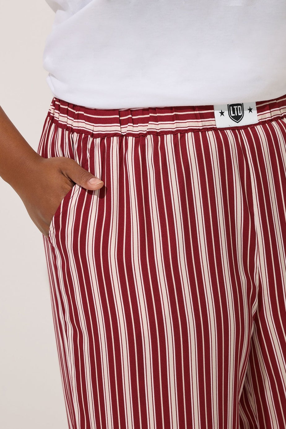 Yours Limited Collection Curve Dark Pink Stripe Boxer Waist Trousers