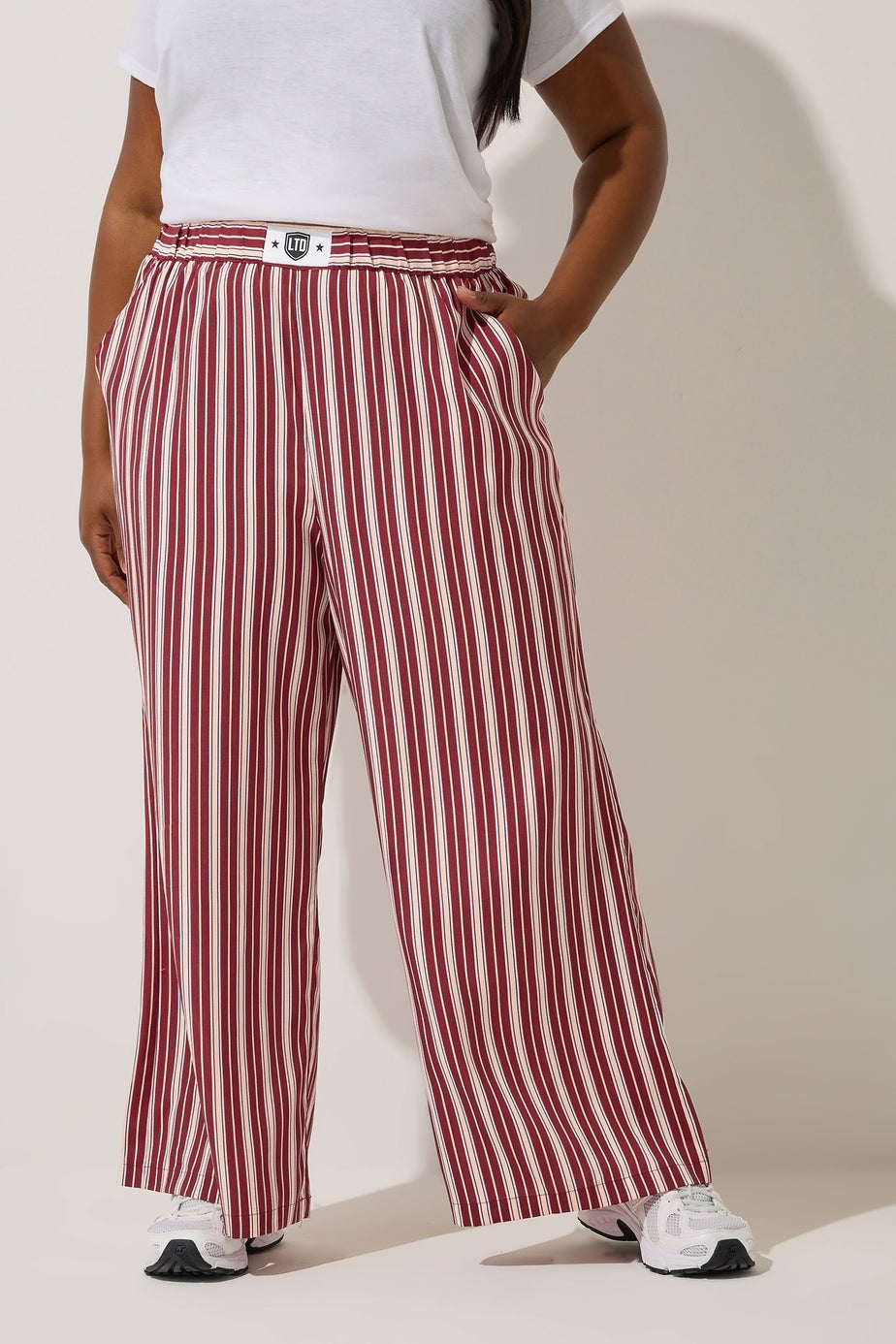 Yours Limited Collection Curve Dark Pink Stripe Boxer Waist Trousers