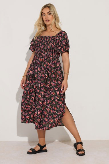Yours Curve Black Floral Print Square Neck Midaxi Dress
