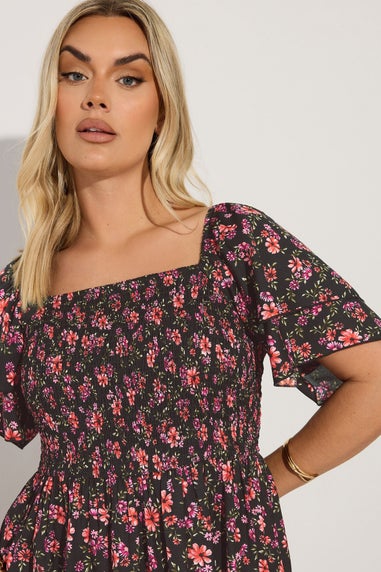 Yours Curve Black Floral Print Square Neck Midaxi Dress