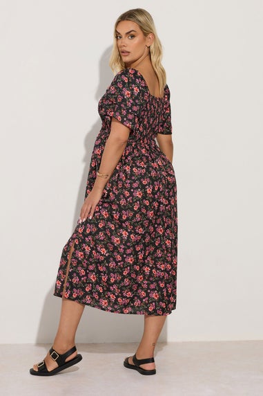 Yours Curve Black Floral Print Square Neck Midaxi Dress