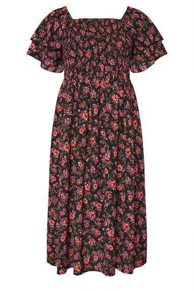 Yours Curve Black Floral Print Square Neck Midaxi Dress