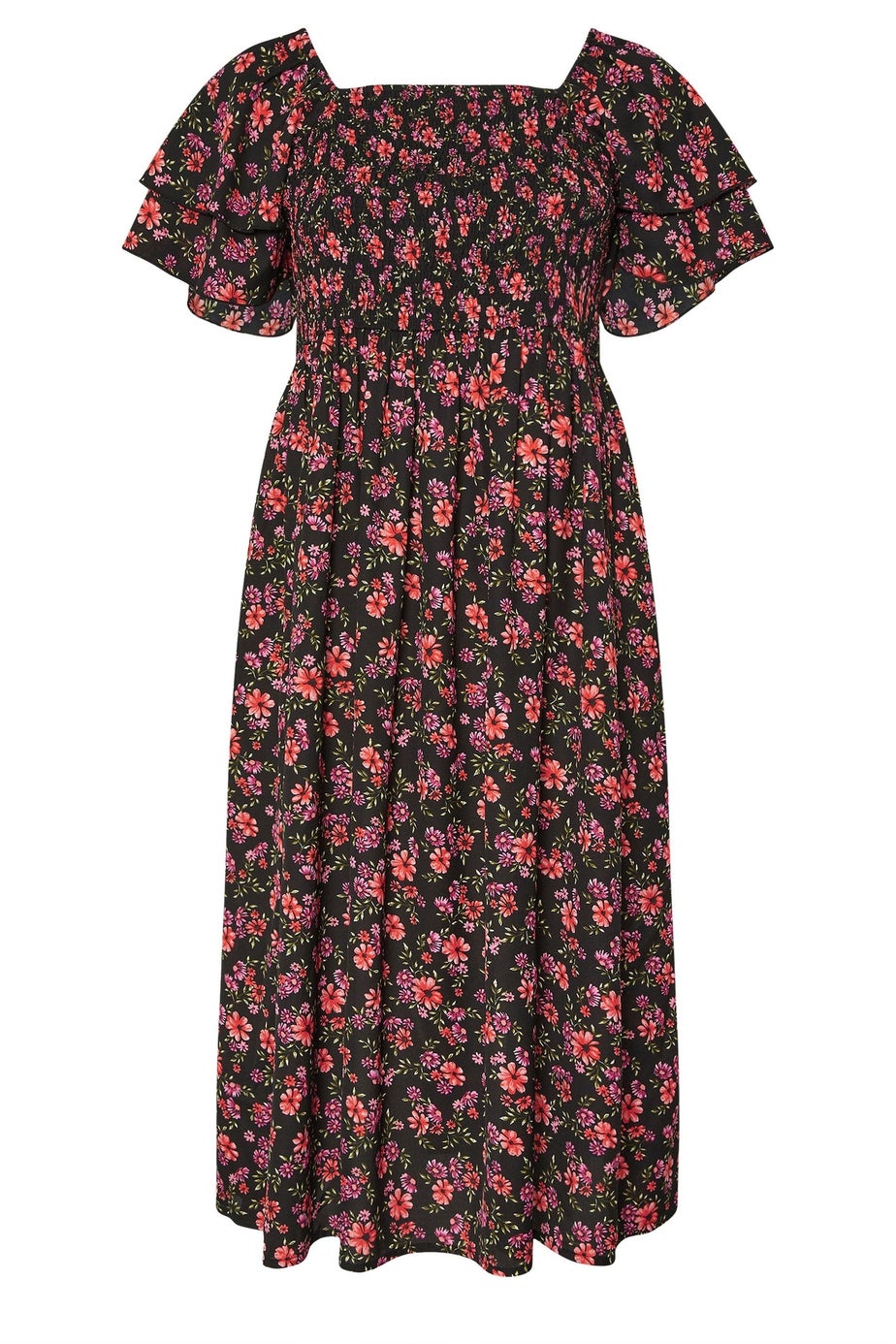 Yours Curve Black Floral Print Square Neck Midaxi Dress
