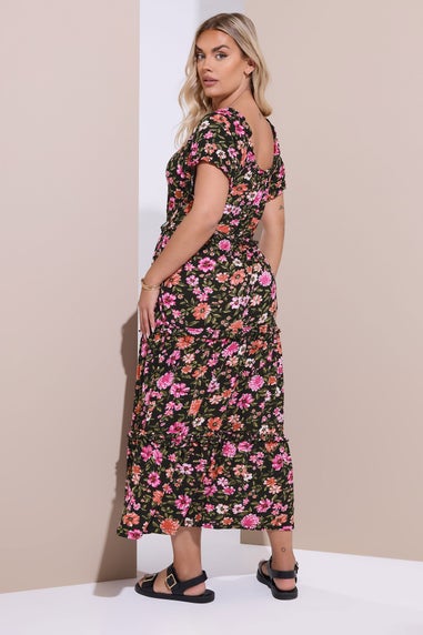 Yours Curve Black Floral Tiered Frill Maxi Dress
