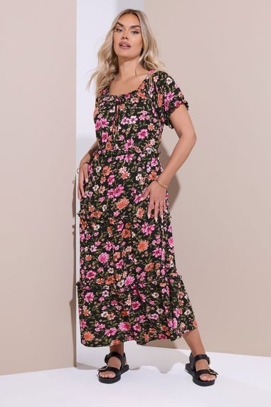 Yours Curve Black Floral Tiered Frill Maxi Dress