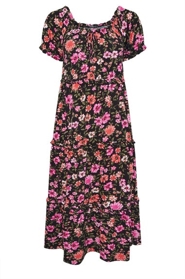 Yours Curve Black Floral Tiered Frill Maxi Dress