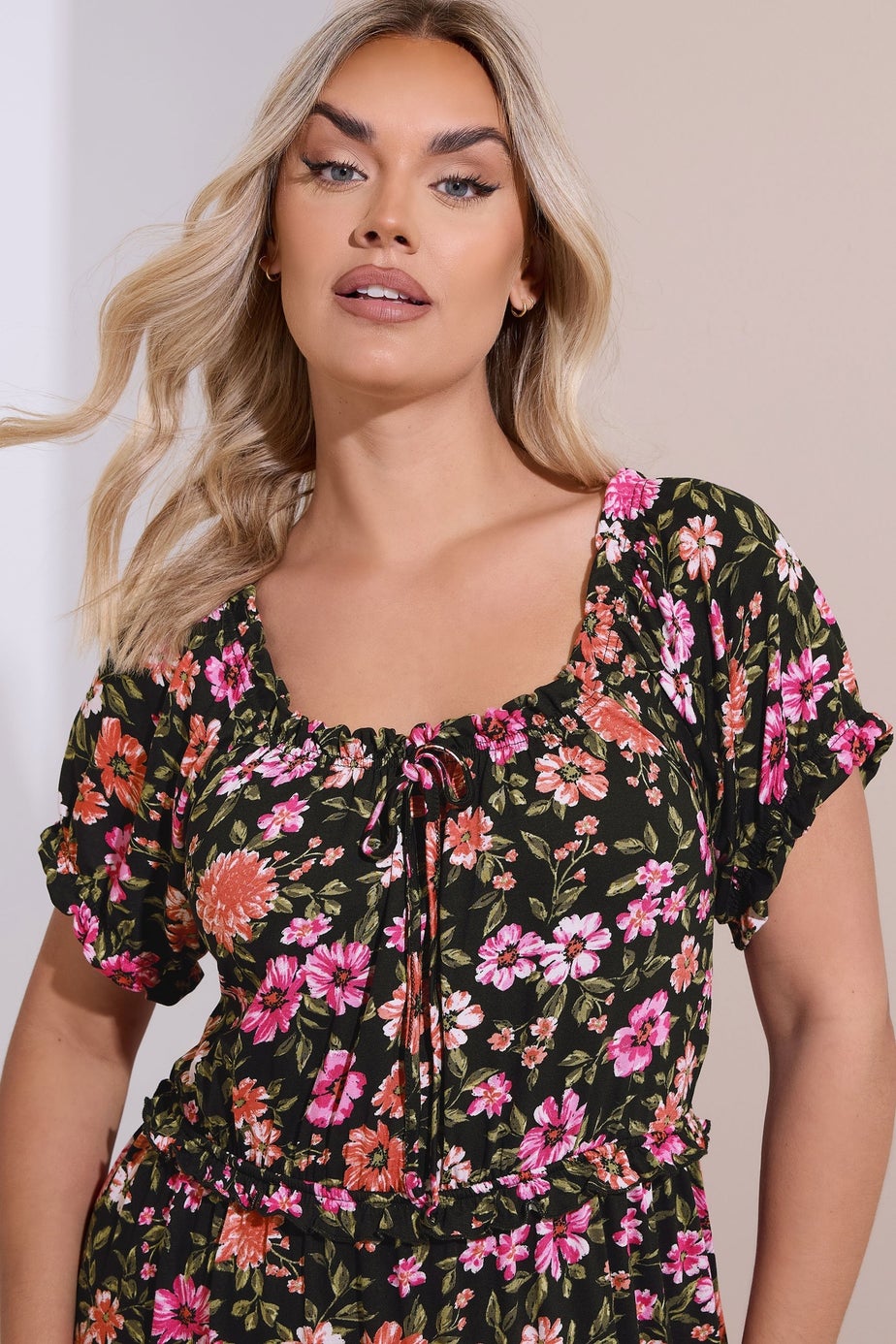 Yours Curve Black Floral Tiered Frill Maxi Dress