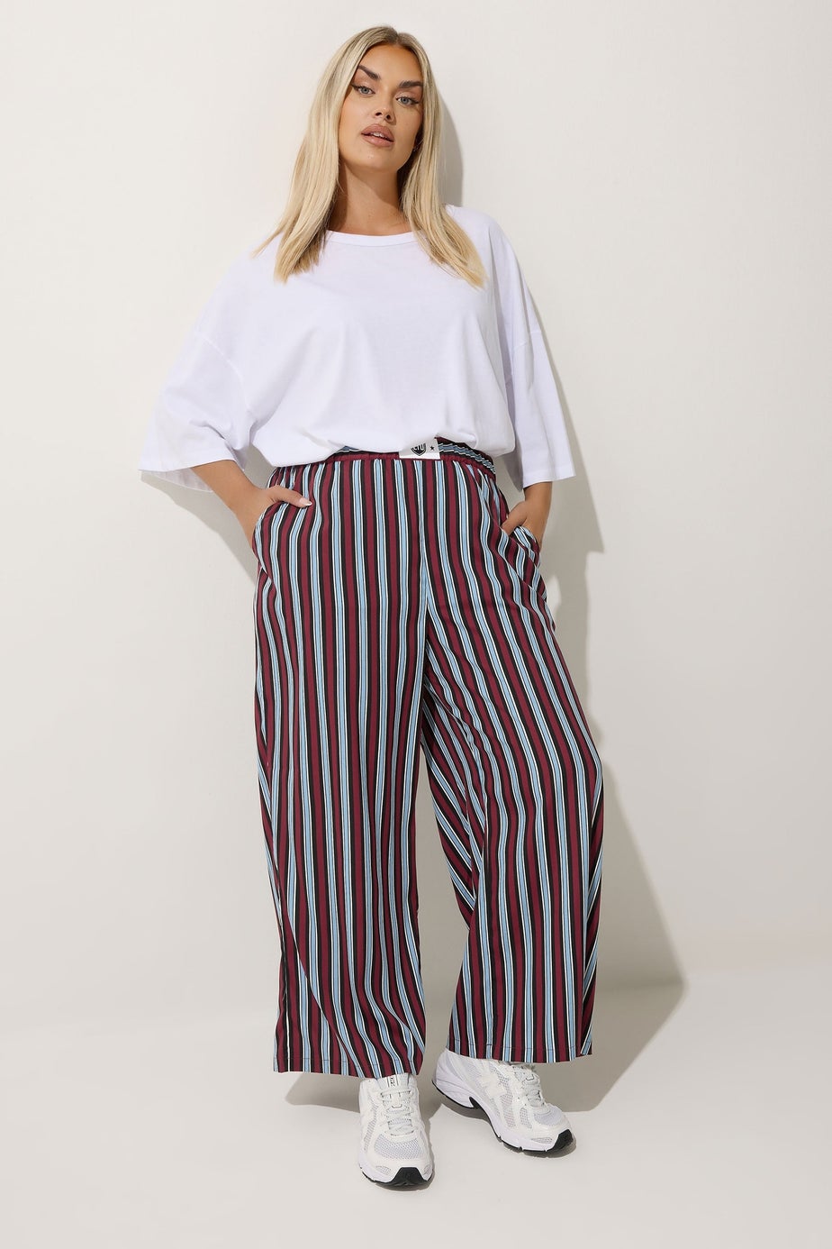 Yours Limited Collection Curve Blue Stripe Boxer Waist Trousers