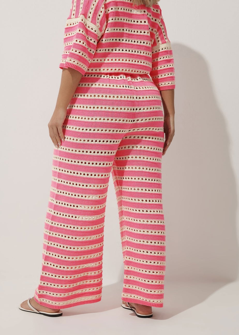 LIMITED COLLECTION Curve Pink & White Stripe Crochet Wide Leg Trousers