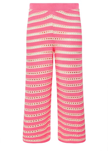 LIMITED COLLECTION Curve Pink & White Stripe Crochet Wide Leg Trousers