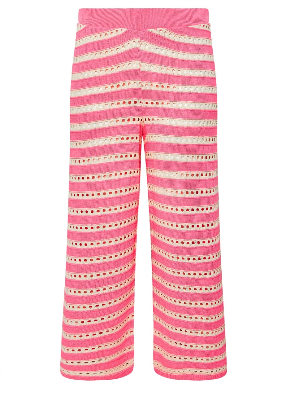 LIMITED COLLECTION Curve Pink & White Stripe Crochet Wide Leg Trousers