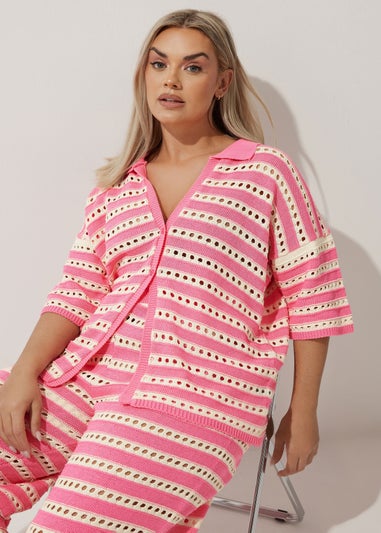 LIMITED COLLECTION Curve Pink & White Stripe Crochet Shirt