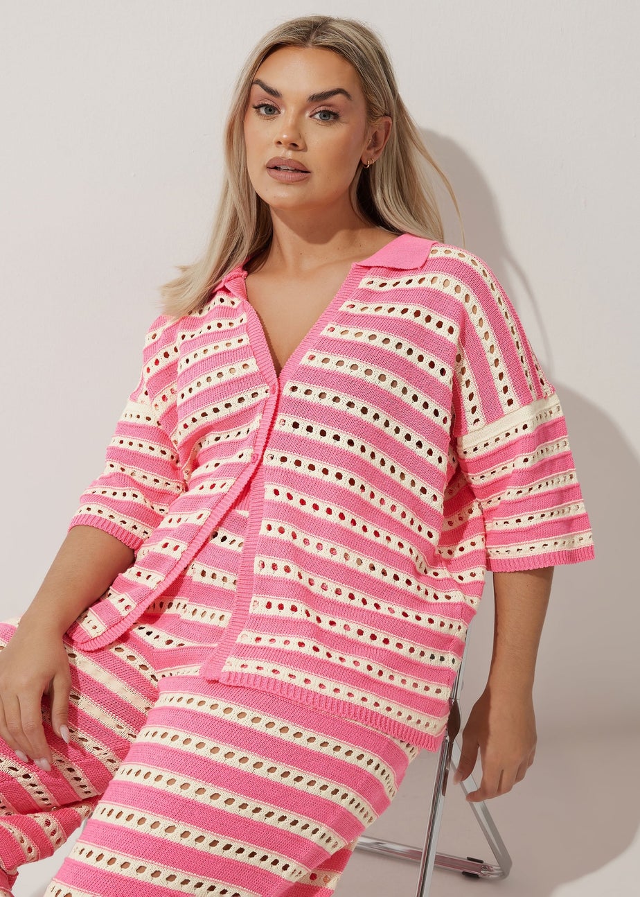LIMITED COLLECTION Curve Pink & White Stripe Crochet Shirt