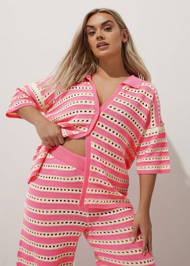 LIMITED COLLECTION Curve Pink & White Stripe Crochet Shirt