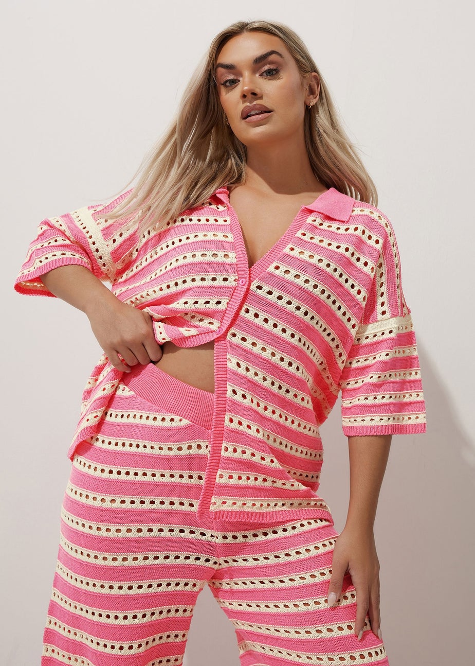 LIMITED COLLECTION Curve Pink & White Stripe Crochet Shirt