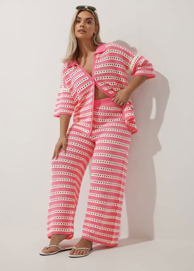 LIMITED COLLECTION Curve Pink & White Stripe Crochet Shirt