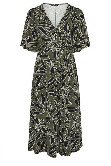 Yours Curve Khaki Green Leaf Wrap Maxi Dress