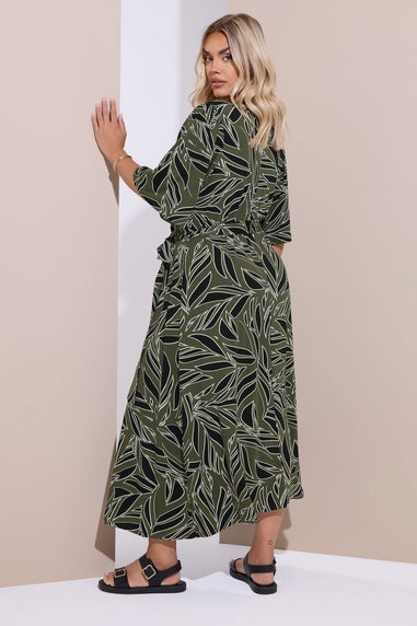 Yours Curve Khaki Green Leaf Wrap Maxi Dress