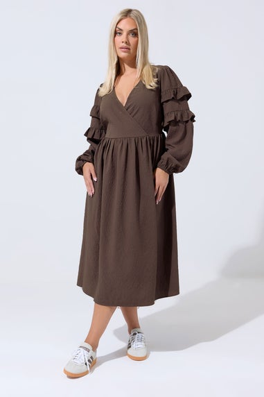 Yours Limited Collection Curve Brown Textured Ruffle Dress